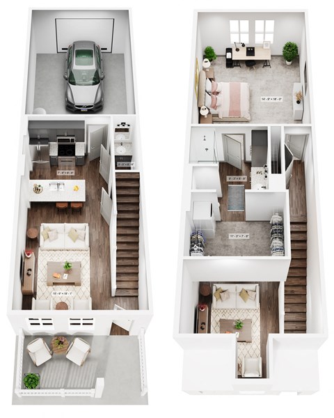 Two floor plan images of a house with a car parked in the garage. at Allier Foley, Foley, AL 36535